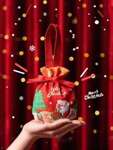 1pc Santa Claus Pattern Gift Bag, Suitable For Gifting, Holding Presents For Family, Friends, Loved Ones During Christmas, Christmas Candy Bag, Christmas Decor, Santa Claus Apple Bag, Gift Bag - Multicolor - View 4