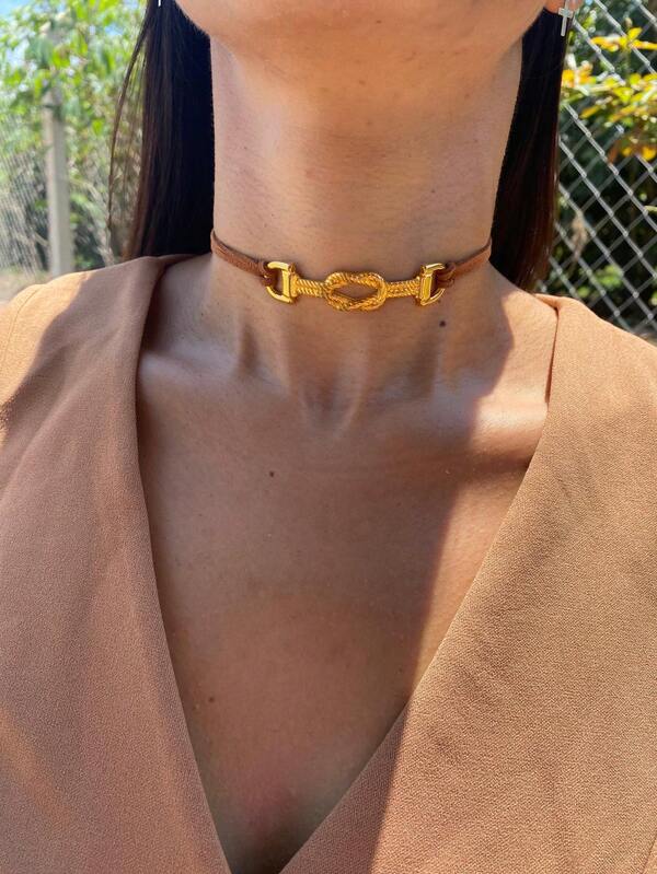 Choker gargantilha bridão dourado cordão duplo inspiração Ana Castela