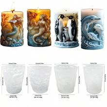 1pc Mermaid, Penguin, Dolphin Pattern Cylindrical Candle Making Silicone Mold - White - View 2