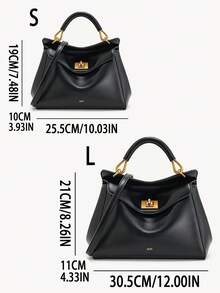 【金色搭扣+双尺寸】黑色光滑皮革手提包，金色搭扣设计，S/L双尺寸可选，迷你/中容量通勤包，奢华商务风女士包，适合工作、商务、正式场合 - 黑色 - 查看 5