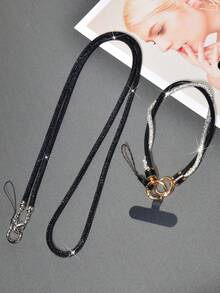 Black Crossbody Strap + Black and Silver Bracelet