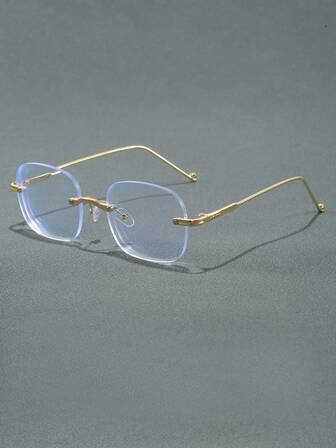 1 Pair Square Frameless Eyeglasses, Casual Everyday Versatile Accessory, Fashion Non-Prescription Glasses For Street Style