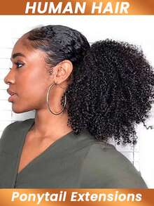 Afro Kinky Curly Ponytail Hair Piece Natural Black Ponytail Extensions Human Hair Claw Clip In Ponytail Extension For Women Daily Use - Natural Black - View 5