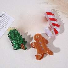 1 pieza Pinza de pelo de Navidad, Pinza de pelo con diseño de hombre de jengibre navideño, Pinza de pelo con diseño de árbol de Navidad, Adecuado para uso diario, vacaciones, viajes, decoración de fiestas, Accesorios de pelo para mujeres, Elegantes pinzas de pelo de invierno