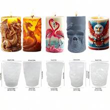 1个火烈鸟、龙、骷髅、鸟图案工艺蜡烛制作硅胶模具 - 白色 - 查看 9