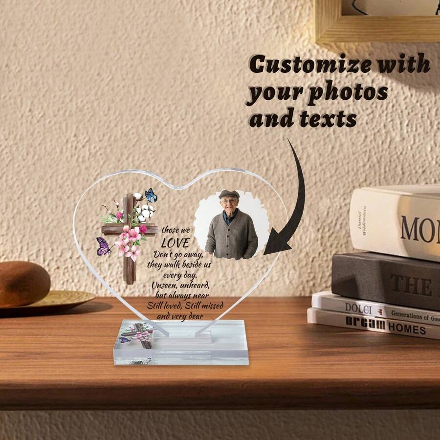 1pc Personalized Photo Memorial Plaque Gift, Customized Heart-Shaped Memorial Gift For Losing Mom, Dad, Family, Customized Birthday Gift, Wedding Gift, Commemorative Gift - Multicolor - View 1