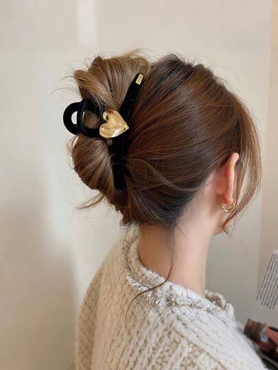 1pc Women's 13cm Large Hair Claw Claw Hair Clip, Heart Flocked, Suitable For Thick Hair Winter Hair Accessories Elegant Claw Clips