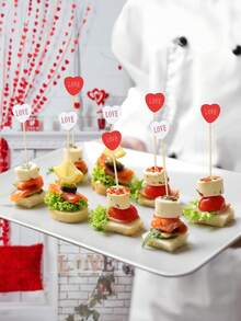 50支情人节心形竹签 - 浪漫爱情表达签，适用于约会甜点、沙拉、鸡尾酒、婚礼和求婚蛋糕装饰（随机混合款式）