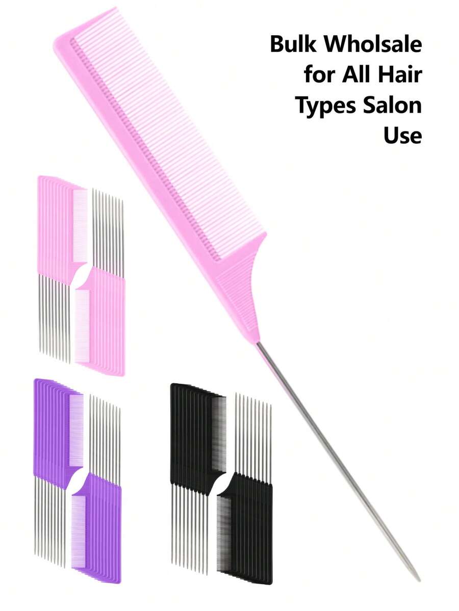 20/1Pc Set Rat Tail Comb, Hair Sectioning Dyeing Comb With Hooked Tail End Pointed Tail Comb Hair Combs Sectioned Hair, Hair Combs, 20/1PC Carbon Fiber Plastic Dyed Combs Stainless Steel Pintail Hair Coloring Comb Tail Comb Highlight Comb