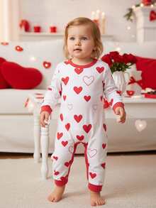 Match Family Valentines Day Pjs Set Long Sleeve Tops + Heart Print Pants Set Loungewear Casual Holiday Lounge Set Pj - White - View 6