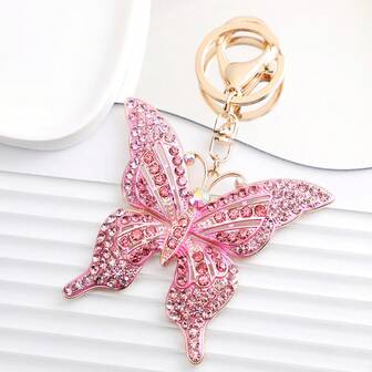 1个镶钻蝴蝶动物钥匙扣，精致创意钥匙圈，锌合金全镶钻闪亮吊坠，适合派对、四季皆宜的汽车配件、哥特式Y2K包包装饰、证件挂绳、汽车挂饰