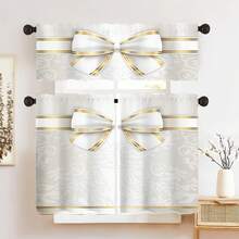 2 Panel 28"X40"/1 Panel 18"X60" [Elegant White Golden Bowknot] Elegant White Golden Bowknot Curtains - Polyester, Rod Pocket Design For Living Room, Bedroom, Kitchen & More - Perfect For Home Decor & Parties - 樣式-1 - 查看 1