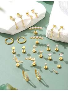 Milacolato Hypoallergenic Flat Back Earrings-Cartilage Earring Stacks-Surgical Steel Earrings For Sensitive Ears - Small Stainless Steel Flatback Stud Hoop Earring Sets For Helix Tragus Conch Daith Multiple Piercing Jewelry - 彩色 - 查看 6