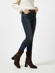 Maillard Brown High Heel Boots, Slimming, Stylish, High-End, Retro Square Toe Ankle Boots For Women, Chunky Heel, Autumn/Winter - Brown - View 7