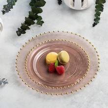 New  32 Piece Combo Plastic Dinner PlatDisposable Plastic Fancy Heavy Duty Party Dish7 Inch And 10 Inch, Translucent Rose And Gold Beaded - Hoa hồng trong suốt - Bộ sưu tập hạt vàng - Xem 4
