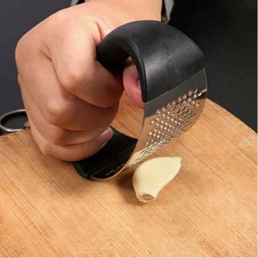 Stainless Steel Garlic Press Ideal For Making Garlic Paste, Handy One-Button Press With Multiple Protections - Black Color - View 1