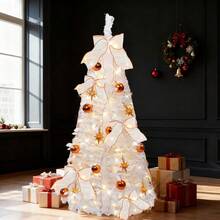 4FT Pre Decorated White Pop Up Christmas Tree, Prelit Collapsible Christmas Tree With 80 Warm White Lights, Foldable Artificial Trees, 1 Minute Easy Xmas Tree - 4英尺 - 查看 1