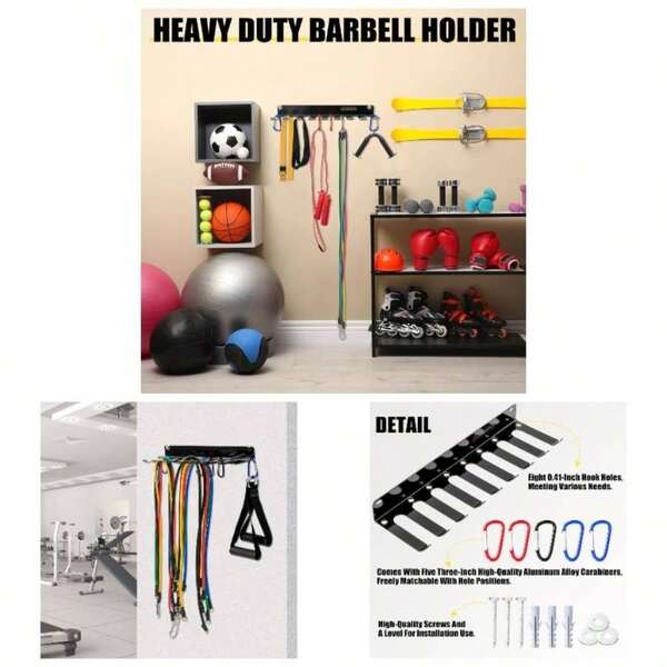 Wall - Mounted Gym Organizer, Barbell Holder Wall Mount, Resistance Band Storage Rack, Home Gym Accessories Holder