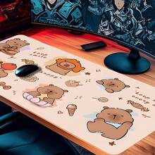 Capybara Cartoon Gaming Mouse Pad, Large XL Extended Keyboard Desk Mat, HD Print Beige Rubber Base, Non-Slip PC Mouse Mat, Desk Accessories For Home & Office - 90x40公分(35.4x15.7吋) - 查看 4