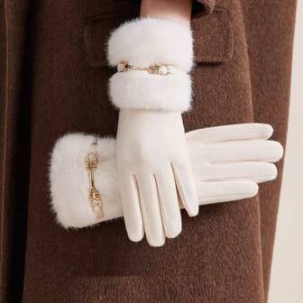 1 Pair Solid Color Elegant Casual Polyester Fringe Embroidery Women Gloves, Mature Outdoor, Holiday, Casual, Evening Date, Sports, Autumn/Winter