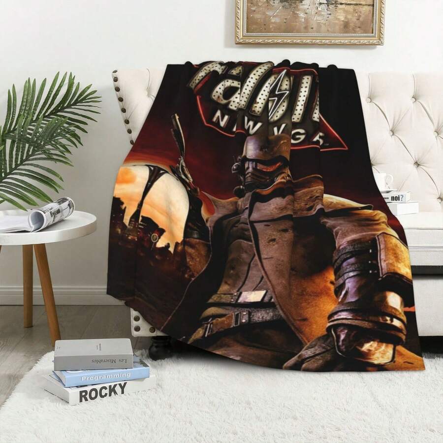 1pc Fallout New Vegas Themed Flannel Fleece Throw Blanket - Digital Print, Soft, Warm, Versatile For Sofa, Bed, Car, Office, Camping - Charming Anime Style, All-Season Gift, 250-300g Polyester, Cozy Flannel Blanket - Multiple Sizes Available, Ultra Soft For Sofa/Bed, Winter Necessity - 彩色 - 查看 1