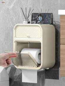 1pc Wallmount Waterproof Bathroom Tissue Box, Multi-Functional Paper Towel Holder For Kitchen Home Bathroom Decor Bathroom Organizer Fall Decor Back To School - Multicolor - View 12