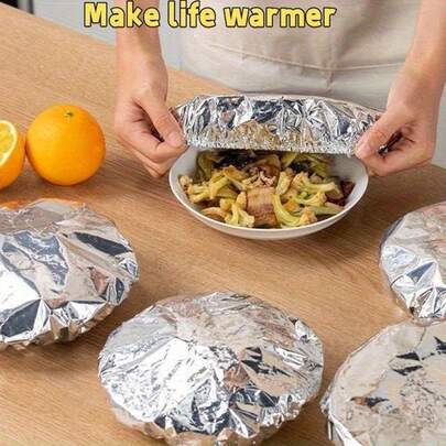 40-Piece Heavy-Duty Aluminum Foil Food Cover - Heat Resistant, Microwave   Leak-Proof, Adjustable Bowl And Plate Cover - Reusable, Suitable For Kitchens, Restaurants, Offices, Parties - Food Preservation Cover, Tableware Accessory, Multi-Functional Design, Stylish Metallic Texture