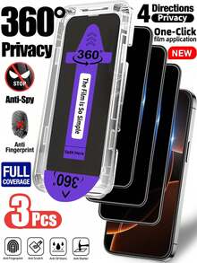 Yezodawee Bộ 3 miếng dán màn hình cường lực 360° chống nhìn trộm kèm dụng cụ lắp đặt và dụng cụ tự căn chỉnh, tương thích với iPhone 17 Pro Max/17 Pro/17 Air/17/16 Pro Max/16 Pro/16 Plus/16E/16/15 Pro Max/14 Pro Max/13 Mini/12/11 Series, phủ toàn màn hình, chống bám vân tay, chống rơi vỡ, độ cứng 9H. - 3 CÁI - Xem 12