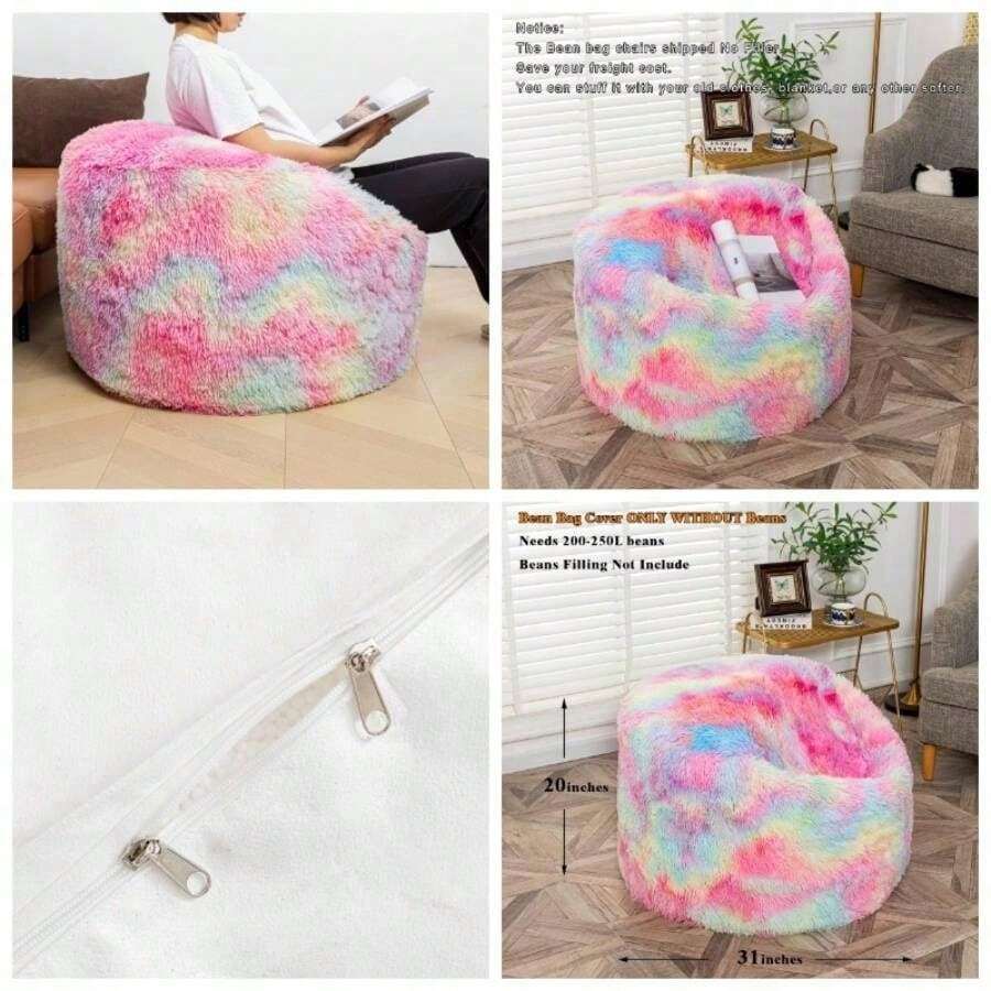 Storage Bean Bag Chairs Cover NO Filler Bean Bag Cover Living Room Furniture 31x20 Inch Soft Washable Plush Fiber Adult Bean Bag Bed Fuzzy Love Sack Beanbag Cover NO Filling