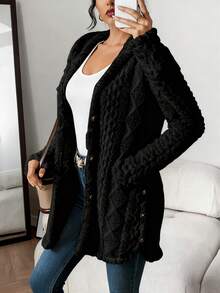 Women's Elegant Fur-Lined Coat - Machine Washable All-Season Outerwear With Golden-Tone Buttons, Chic Tailored Fit For Casual & Formal Outfits, Versatile Fashion, Luxury Button Details.Women's Elegant Beige Coat - Winter Jacket With Button Closure, Non-Stretch Outer Layer For Formal & Everyday Outfits, Fall/Winter Season Outerwear, Ladies Winter Coats, Cold Weather Apparel, Fuzzy Textured Fabric, Durable Warm Lining - 黑色 - 查看 3
