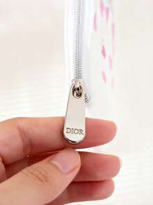 Dior Cute Girl's Makeup Bag, High-Quality Transparent Cosmetic Pouch With Embroidered Pink Heart Design - Pink - View 4