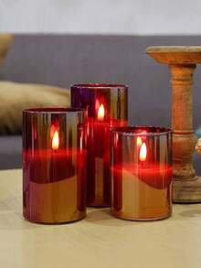 Set Of 3 (With Remote Control & Without Remote Control) S/M/L (Single Without Remote Control) Flameless Flashing Electronic Candle Lamp, Single/Set LED Warm Light Flameless Candle (Without Battery), Portable Romantic Flicker Flameless Candle Nightlight - Multicolor - View 2