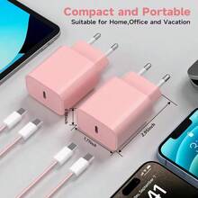 PD Charger 20W Fast Charging Type-C Power Adapter With 1 USB C To C Data Cable (Length: 3.3FT/6.6FT/10FT) Compatible With IPhone 17,16,15 Pro Max,WithSamsung Fast Charging Cable Phone Charger High Output Power - EU C Type Plug(220-240V) - View 3