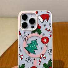 Funda navideña para phone 17 Pro Max (1 unidad), diseño de árbol, sencilla y elegante, con imán, compatible con los modelos 11/12/13/14/15/16/17//Pro/Plus/Pro y S22/223/824/S25/Ultra/FE, y compatible con carga inalámbrica. Ideal para regalar a amigos, también se puede usar en ocasiones especiales como Año Nuevo, San Valentín, etc. - Rosa - Ver 4