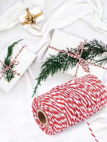 1 卷，聚乙烯麻绳 - 328 英尺/100 米三色（白色、红色、绿色）礼品包装带，2 毫米厚工艺绳，适用于节日派对礼品包装和装饰， - 彩色 - 查看 6