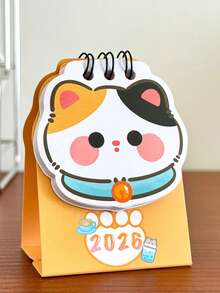 1件 2026年日历日期 可爱猫咪图案 动物形状 卡通风格 学生桌面装饰配件 文具 可爱宠物 备忘录