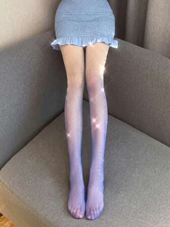 New Women Sexy Ladies Gradient Color Glitter Tights Pantyhose Hard Yarn Elastic Shiny High Quality Thin Fishnet Stockings Ultra-Thin Blue Stockings Core-Spun Silk Sexy Personalized Color Female Pantyhose