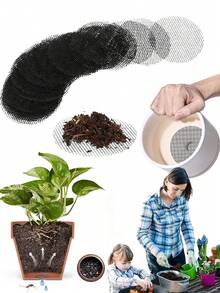 10pcs - 2 Sizes Round Mesh Plant Support Net, Garden Lawn Soil Protection And Drainage, Flower Pot Mat Ring, Ceramic Grey Anti-Leakage Soil Super Large Diameter Breathable Anti-Insect Plastic Round Net