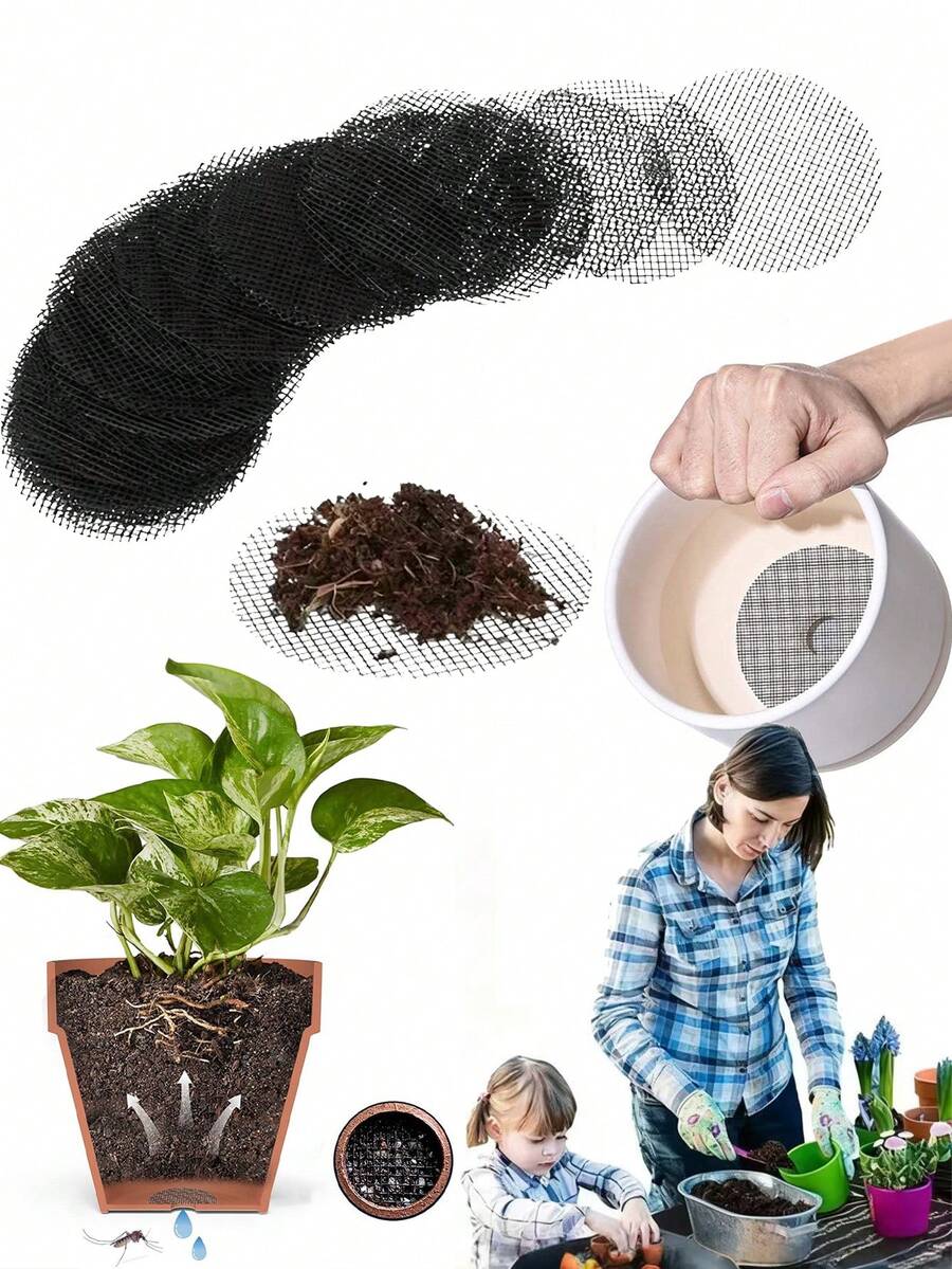 10pcs - 2 Sizes Round Mesh Plant Support Net, Garden Lawn Soil Protection And Drainage, Flower Pot Mat Ring, Ceramic Grey Anti-Leakage Soil Super Large Diameter Breathable Anti-Insect Plastic Round Net