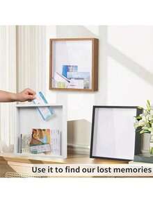 方形音乐会旅行照片盒，透明明信片和门票展示盒，家庭纪念品相框盒，时光碎片，音乐会门票，旅行存根，机票，货币收藏盒，音乐会纪念品门票夹，照片收纳盒，世界地图标记保存盒 - 彩色 - 查看 3