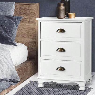 Bedside Table Vintage White Bed Side Tables Storage Small Narrow Desk Chest Of Drawers With 3 Drawer Bedroom Living Room Home Furniture Tallboy Lamp Nightstand Cabinet In 62cm Height