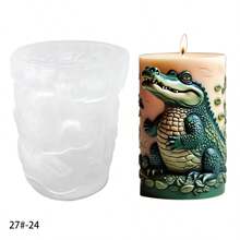 1pc Elephant, Horse, Crocodile, Cow Animal Pattern Cylinder Craft Candle Making Silicone Mold - White - View 9