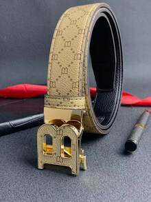 1 pieza Cinturón automático con hebilla con letra para hombres, cinturón de negocios y juvenil adecuado para regalo, regalo de cumpleaños, atuendo clásico de otoño/invierno, moda diaria, regalo para novio