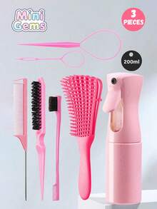 1/3/7件套美发梳套装，含200毫升喷雾瓶、编发圈、蓬松梳、尖尾梳、长尖尾梳、骨尖梳、分缝梳、染发梳、卷发梳、黑色头发专用梳，适用于3a至4c卷曲的非洲发质，干/湿/浓密卷发均可使用，去除头皮堆积物，打造亮泽卷发（黑色、粉色、紫色）。 - 彩色 - 查看 1