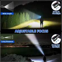 1000000LM Headlamp Flashlight Super Bright 3000m LED Rechargeable Tactical Light Waterproof Zoom Portable Work Light For Running, Fishing, Camping, Patrolling Outdoor Adventures - Black - View 5