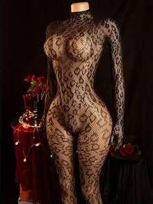 Đồ lót gợi cảm, Áo liền thân họa tiết da báo thanh lịch dành cho nữ, chất liệu nylon co giãn cao, thiết kế khoét đáy quần, kiểu tay dài, chỉ giặt tay, trang phục dự tiệc và dịp đặc biệt theo chủ đề động vật, hoặc trang phục hẹn hò. - Nhiều màu - Xem 1