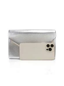 Valentinstags-Geschenk Herzerwärmender Feiertags-Date Silber Clutch Tasche, V-förmige Metallkette glänzende Pailletten Abendtasche mit Umschlag-Design, geeignet für Party, Hochzeit, Lässig Anlässe, Damen Handtasche, Bankett Geldbörse - Silber - Übersicht 6