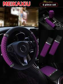 MEIKAXIU PU Leather Embroidered Rhinestone Bling Bling Car Accessories Interior Multi-Piece Set, Including Steering Wheel Cover, Handbrake Cover, Gear Shift Cover, Headrest Pad, Armrest Pad, Cup Holder, Shoulder Pad, Car Decor Set For Women - Leather Diamond - View 38