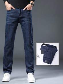 Men's Wash Denim Jeans - Medium Stretch Solid Color All-Season Casual Streetwear, Minimalist Washed Jeans With Straight  Tint For Casual Attire, Versatile Light Wash Jeans For Men (Hand Washable) .Christmas Gifts For Husband Vaqueros Para Hombre - (32L) Stretch-Upgraded Fabric High-Waisted Style - 查看 10