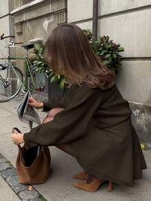 两件套女士休闲优雅小熊图案针织套头毛衣和罗纹针织裙套装，适合春季外出、约会、返校，咖啡棕色 - 咖啡棕 - 查看 4